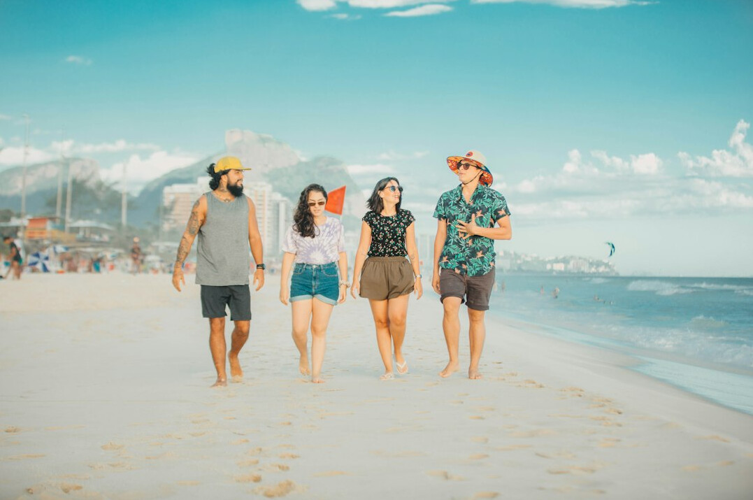 Group of diverse Brazilian friends talking outdoors