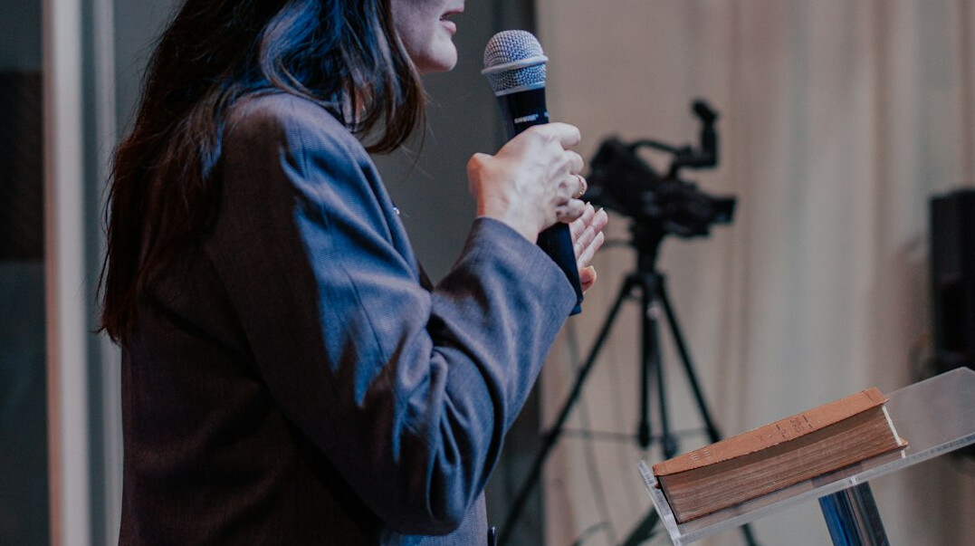 person speaking clearly to audience
